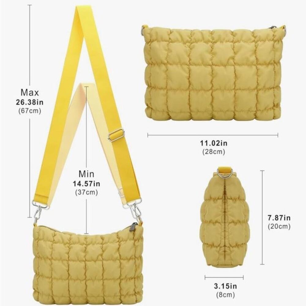 NWOT Elegant Yellow Quilted Shoulder Bag - Picture 4 of 10
